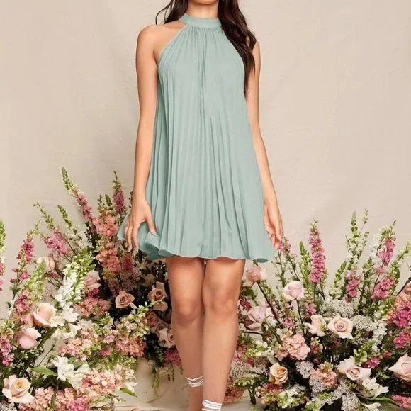 Mint Pleated Mini Dress - Picture 4 of 5